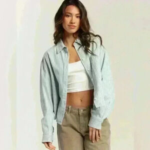 RSQ Womens Denim Stripe Crop Shirt XS